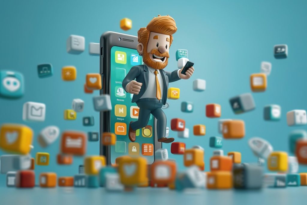 3d character emerging from smartphone 23 2151336701