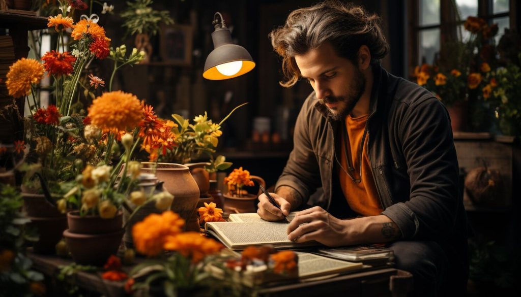 young man sitting table working flower shop generated by artificial intelligence 24640 131225